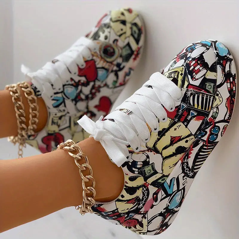 Sneakers da Donna con Stampa Graffiti e Suola Ammortizzata