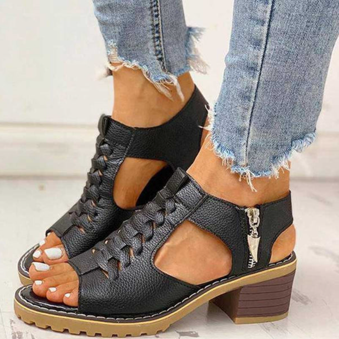 Sandali da Donna in Pelle con Tacco e Punta Tonda