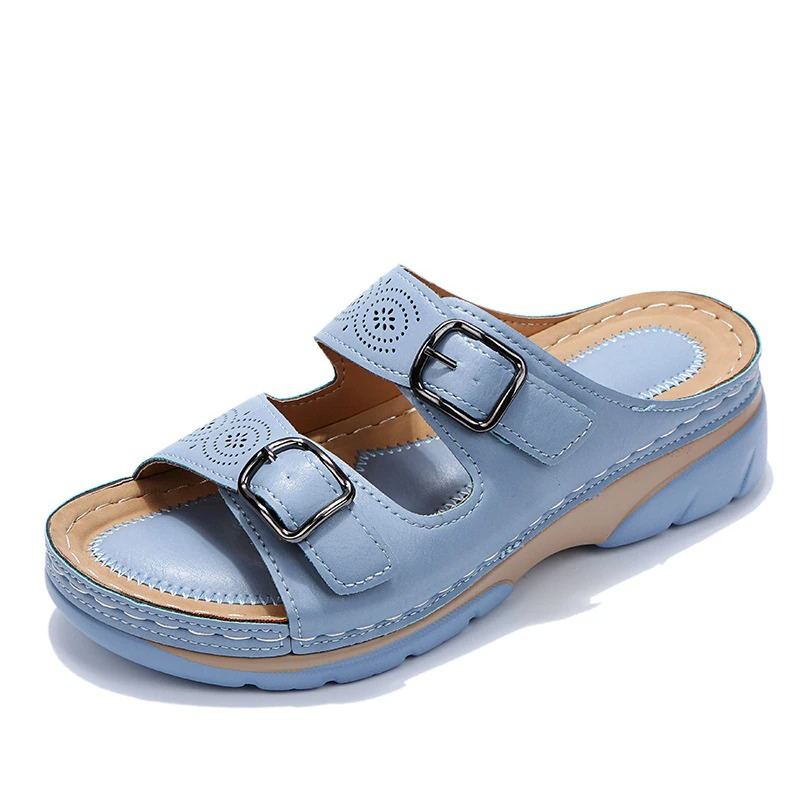 Joliano Sandali in Pelle da Donna — Soletta Imbottita e Fascette Regolabili, Azzurro