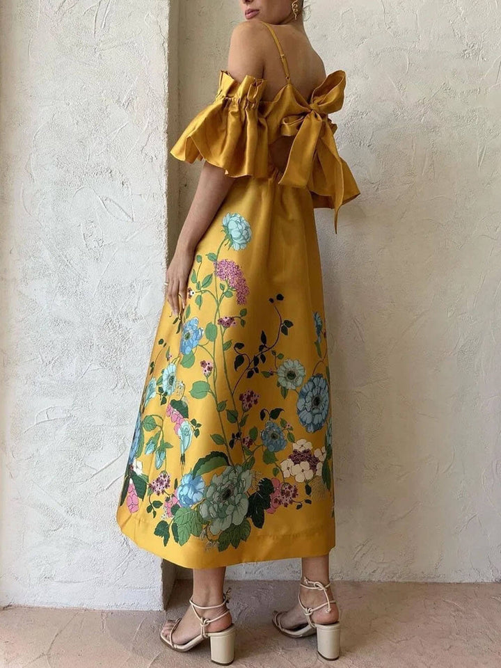 Camilla - Abito con maniche a fiori di tagete