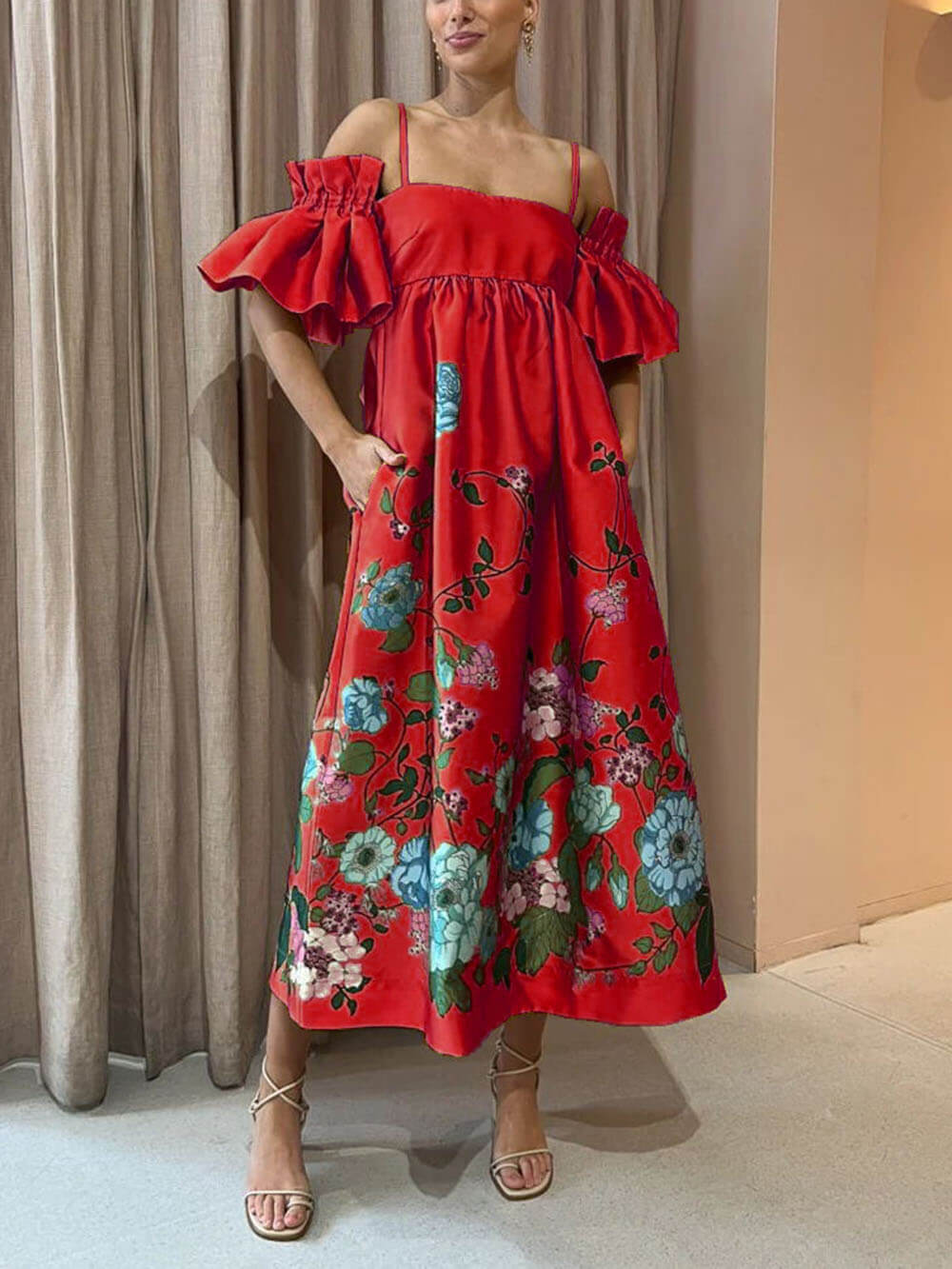 Camilla - Abito con maniche a fiori di tagete