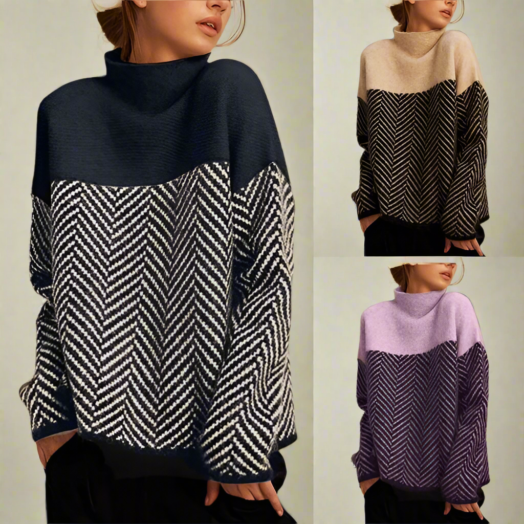 Carla - Maglione Collo Alto con Motivo a Zigzag
