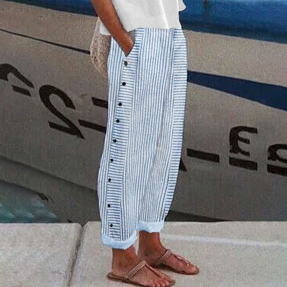 Pantaloni da Donna a Righe con Tasche Laterali