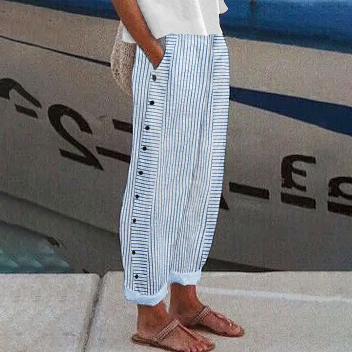 Pantaloni da Donna a Righe con Tasche Laterali