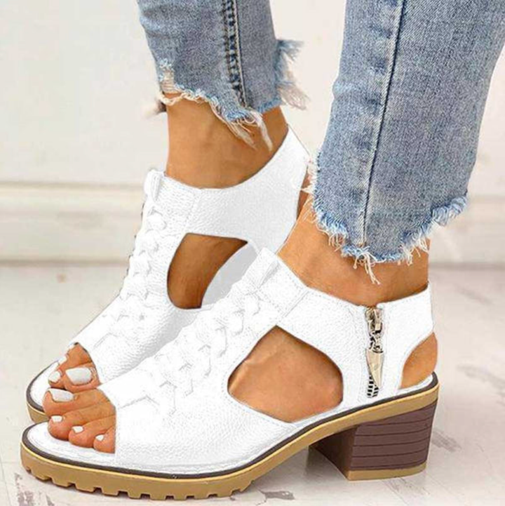 Sandali da Donna in Pelle con Tacco e Punta Tonda