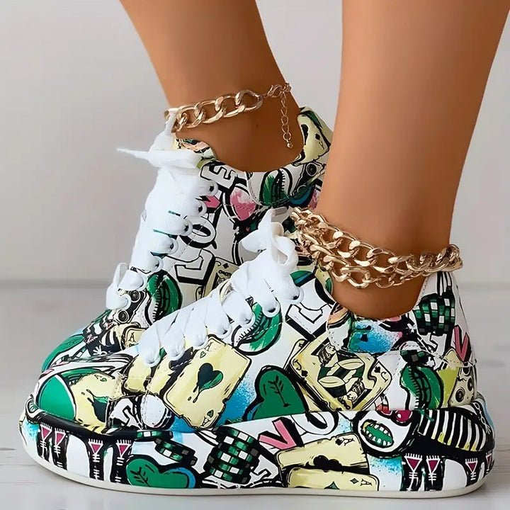 Sneakers da Donna con Stampa Graffiti e Suola Ammortizzata