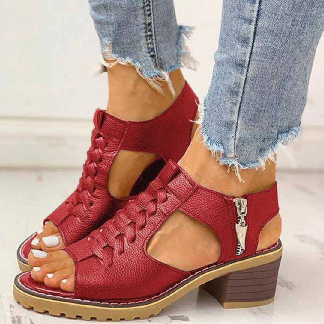 Sandali da Donna in Pelle con Tacco e Punta Tonda