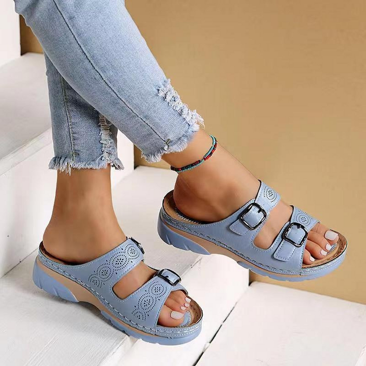 Joliano Sandali in Pelle da Donna — Soletta Imbottita e Fascette Regolabili, Azzurro