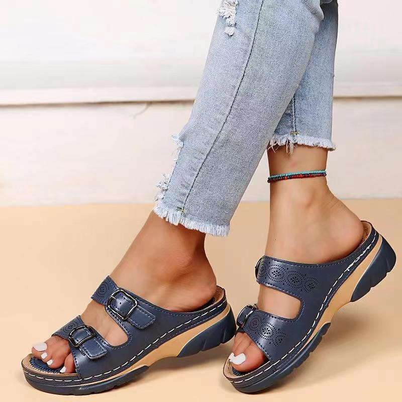 Joliano Sandali in Pelle da Donna — Soletta Imbottita e Fascette Regolabili, Azzurro
