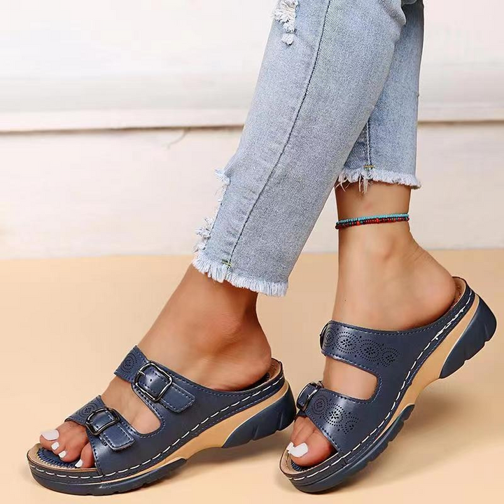 Joliano Sandali in Pelle da Donna — Soletta Imbottita e Fascette Regolabili, Azzurro