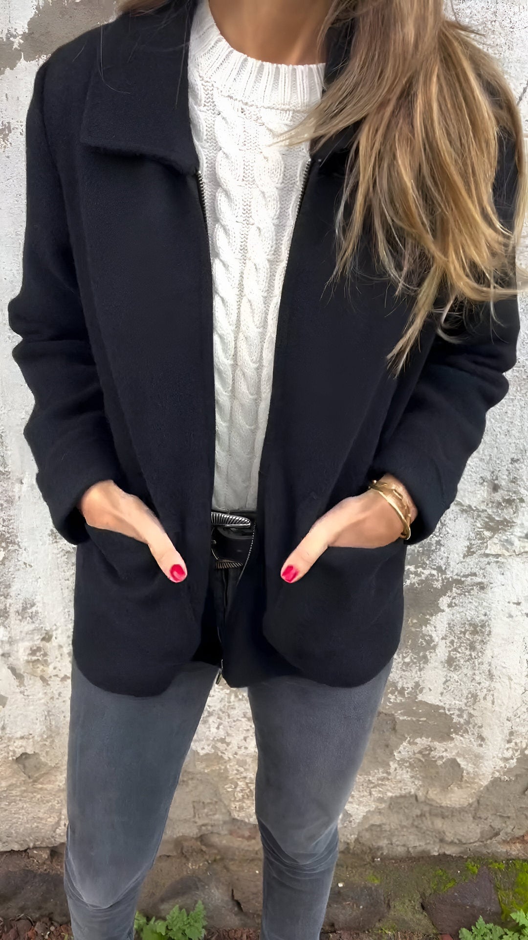 Anna - Giacca in pelle scamosciata con colletto a revers e zip