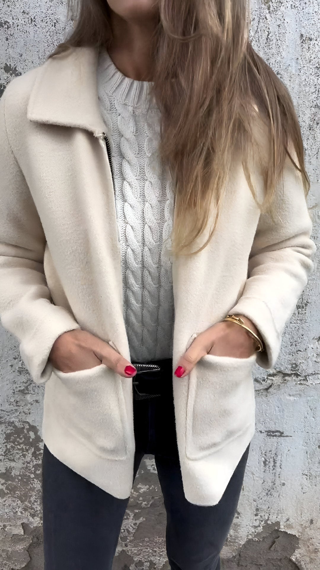 Anna - Giacca in pelle scamosciata con colletto a revers e zip