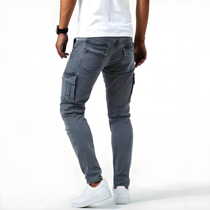 Pantaloni cargo in denim elasticizzati