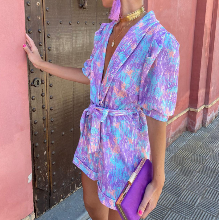 Joliano Tuta Corta da Donna in Tessuto Leggero — Fantasia Colorata, Estiva