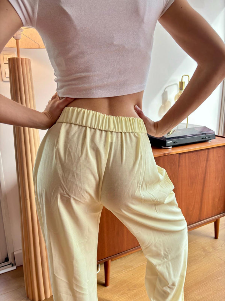 Anna - Pantaloni in Cotone a Vita Alta in Lilla