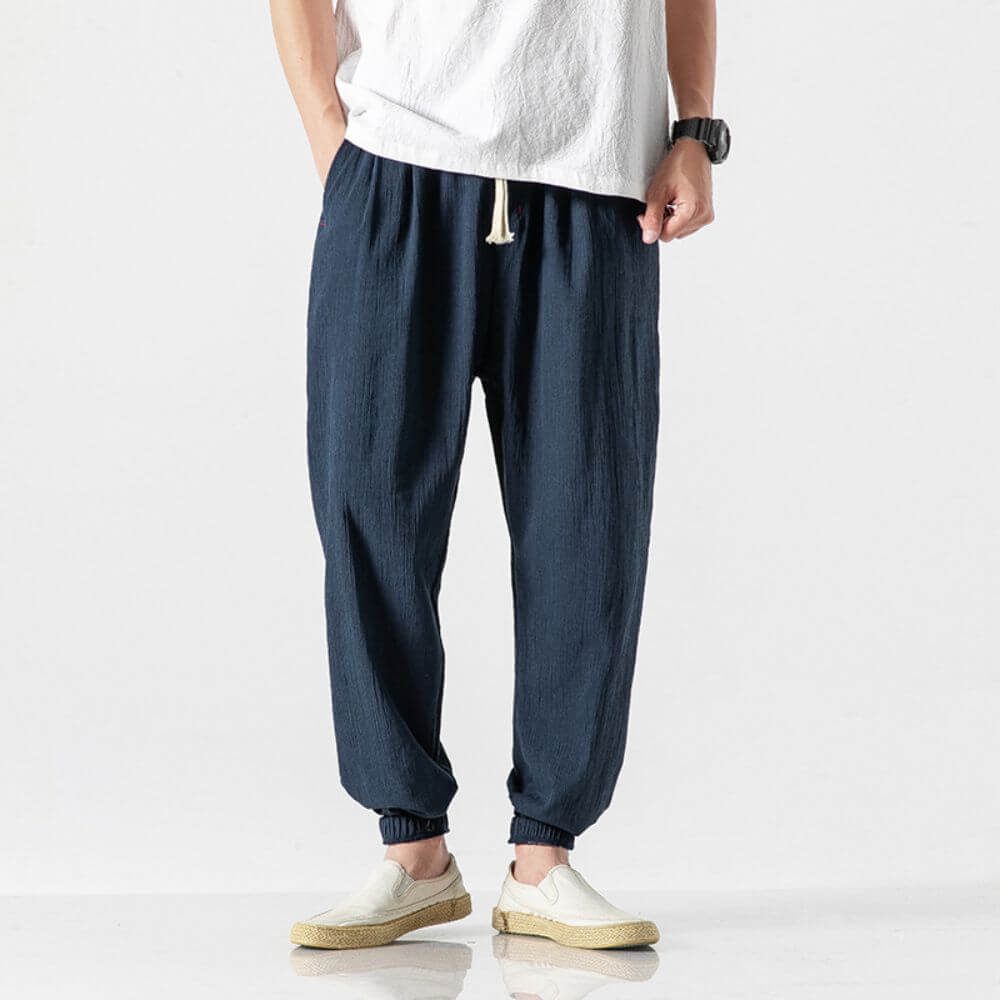Luca - Pantaloni Comodi in Cotone e Lino - Beige