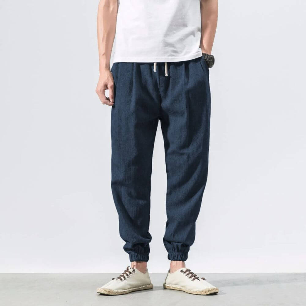 Luca - Pantaloni Comodi in Cotone e Lino - Beige