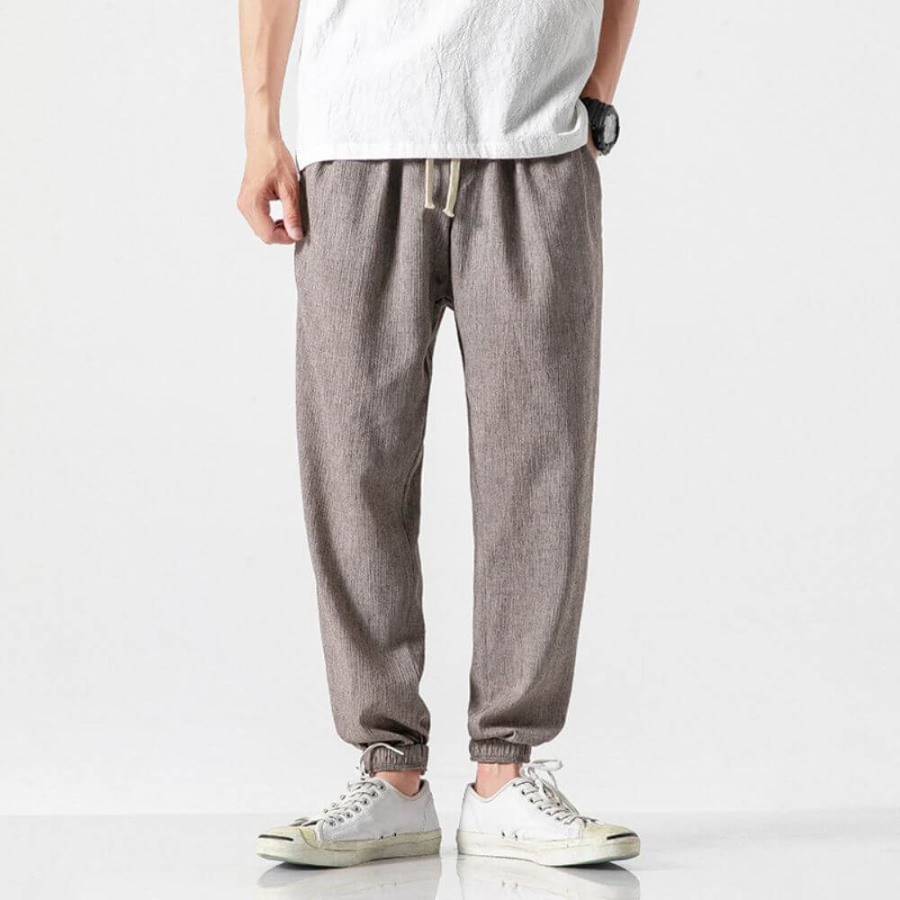 Luca - Pantaloni Comodi in Cotone e Lino - Beige