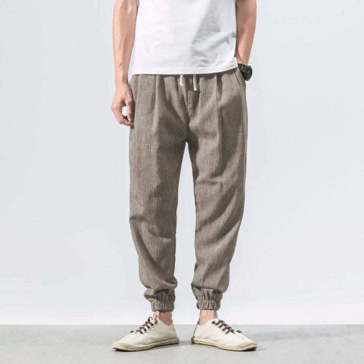 Luca - Pantaloni Comodi in Cotone e Lino - Beige