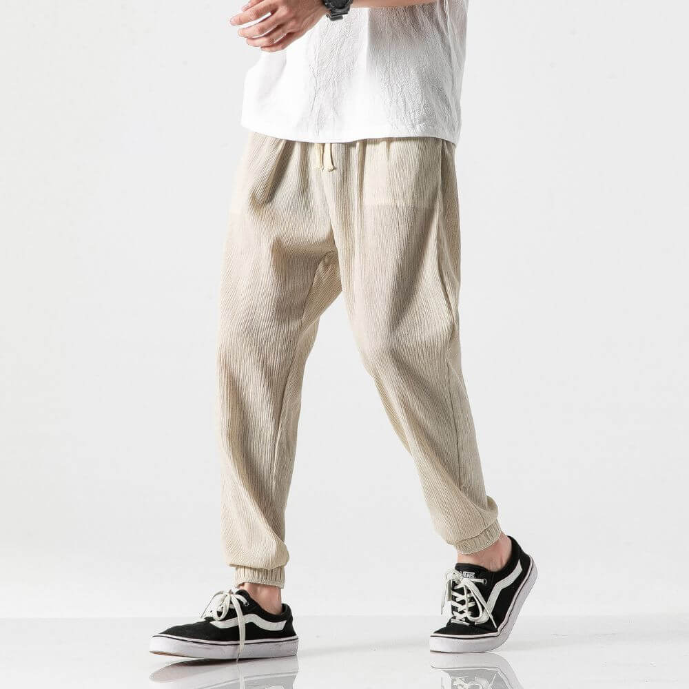 Luca - Pantaloni Comodi in Cotone e Lino - Beige
