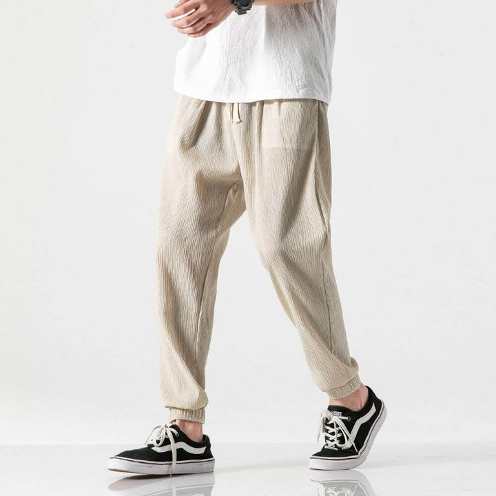 Luca - Pantaloni Comodi in Cotone e Lino - Beige