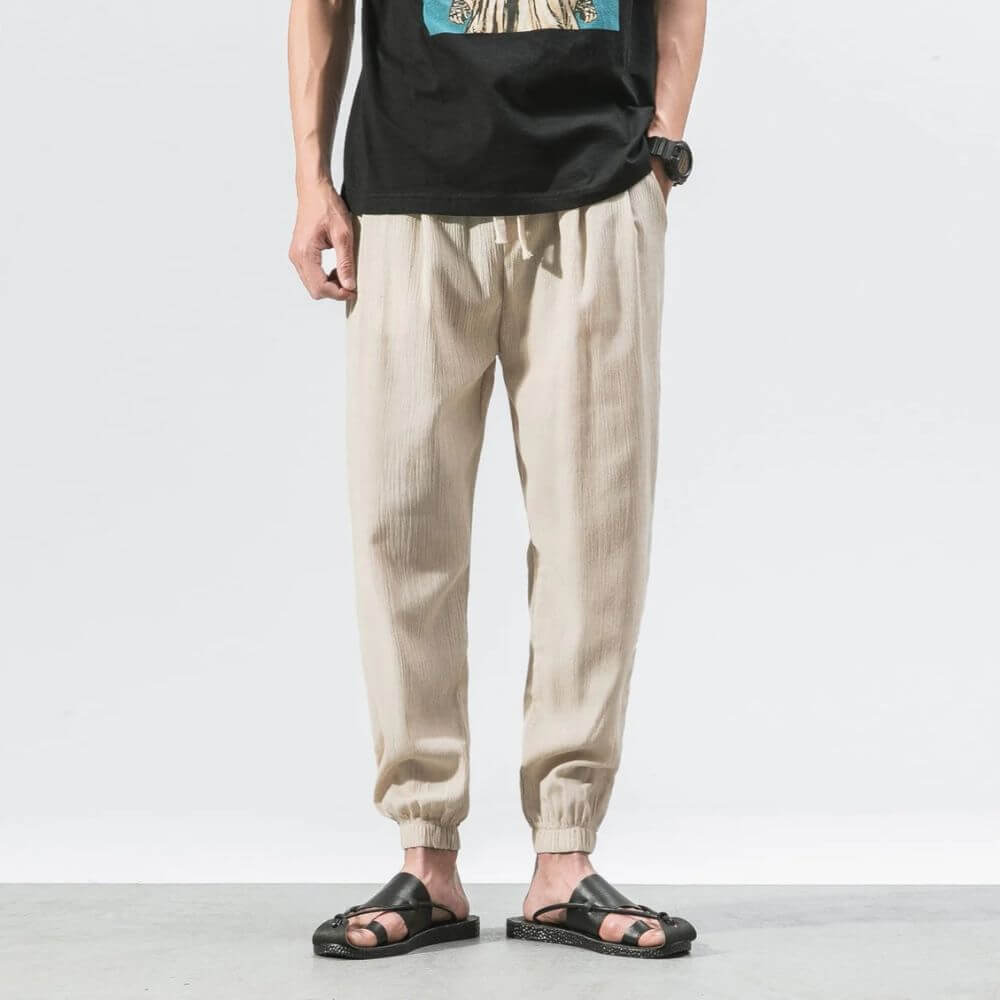 Luca - Pantaloni Comodi in Cotone e Lino - Beige