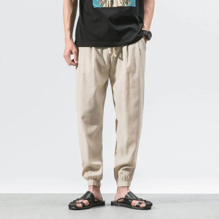 Luca - Pantaloni Comodi in Cotone e Lino - Beige