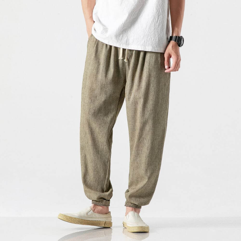 Luca - Pantaloni Comodi in Cotone e Lino - Beige