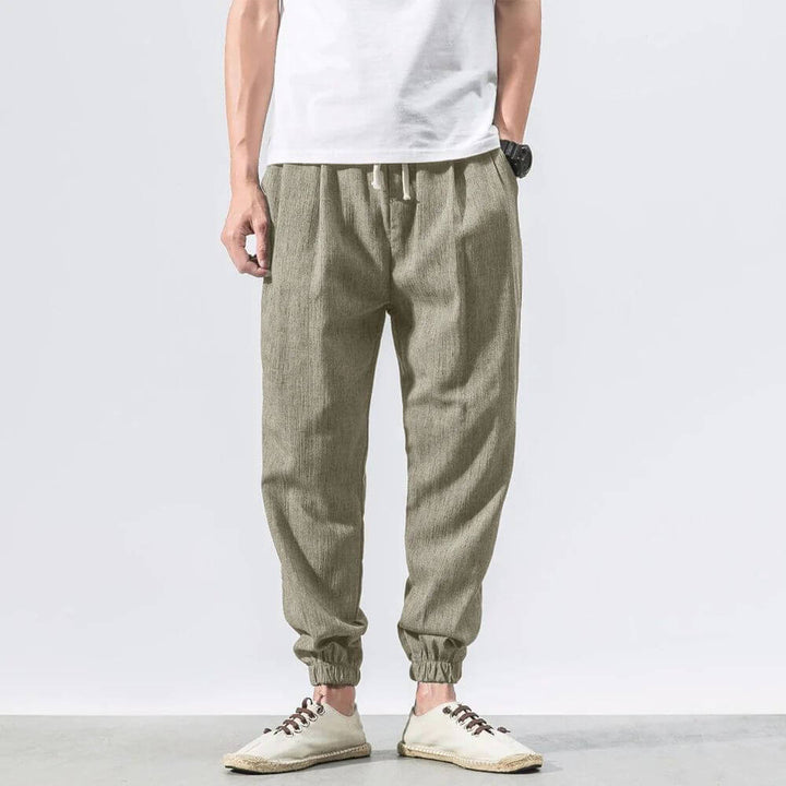 Luca - Pantaloni Comodi in Cotone e Lino - Beige