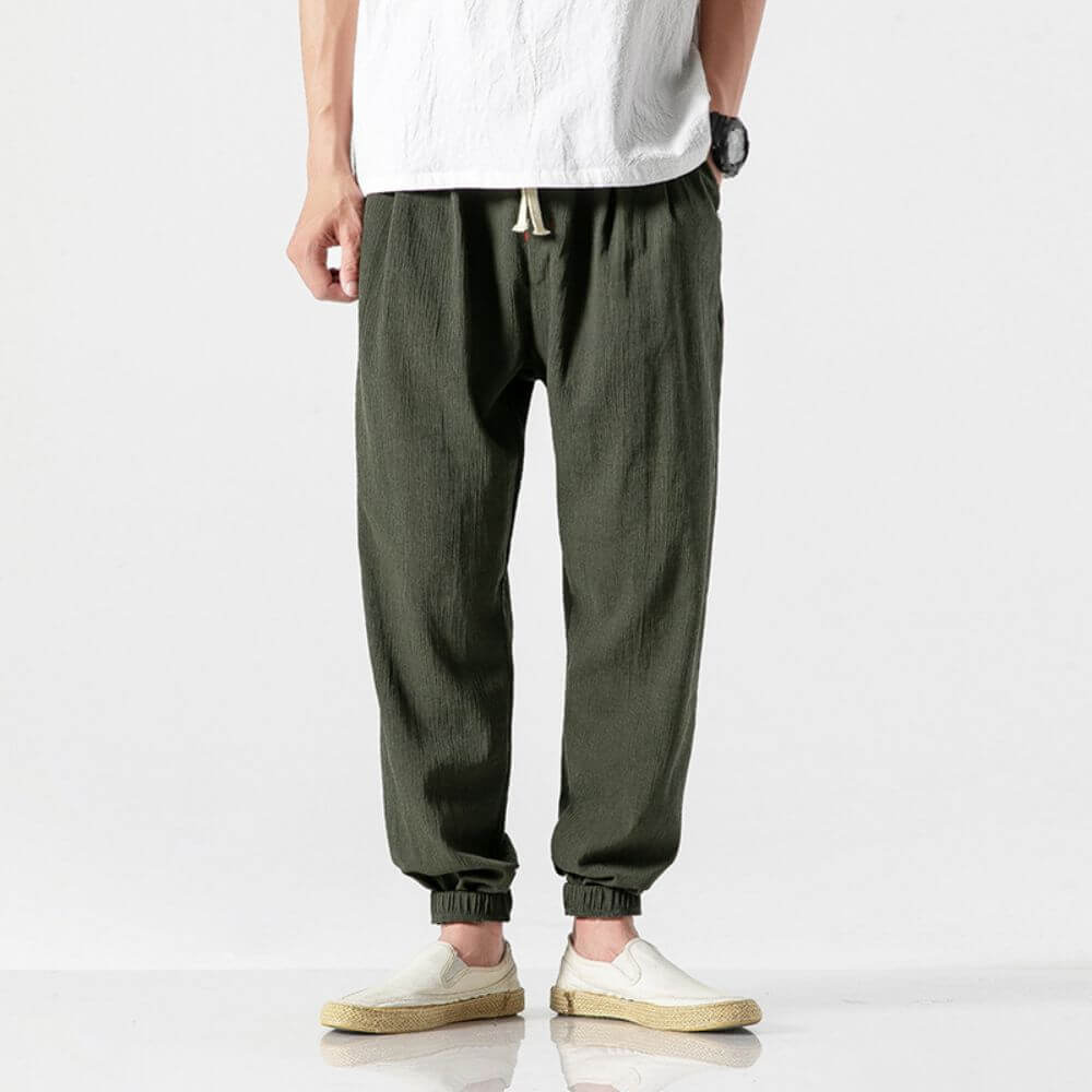 Luca - Pantaloni Comodi in Cotone e Lino - Beige