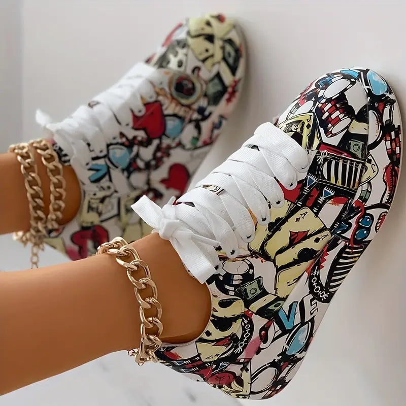 Sneakers da Donna con Stampa Graffiti e Suola Ammortizzata