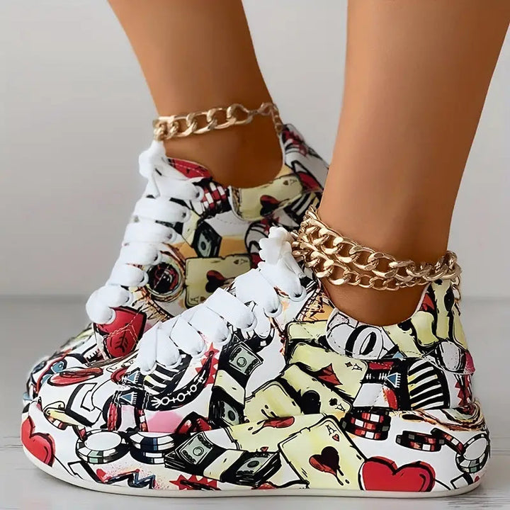 Sneakers da Donna con Stampa Graffiti e Suola Ammortizzata