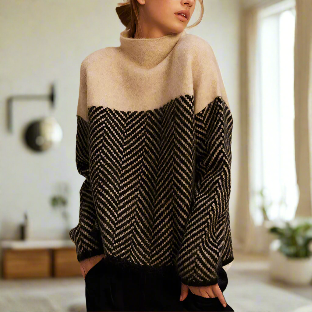 Carla - Maglione Collo Alto con Motivo a Zigzag