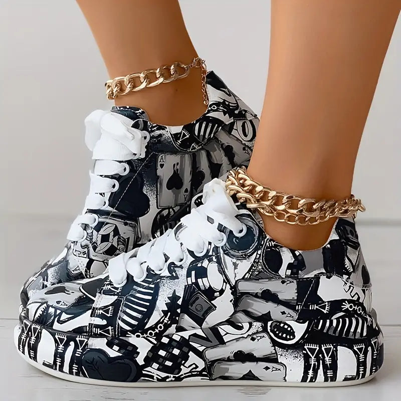 Sneakers da Donna con Stampa Graffiti e Suola Ammortizzata