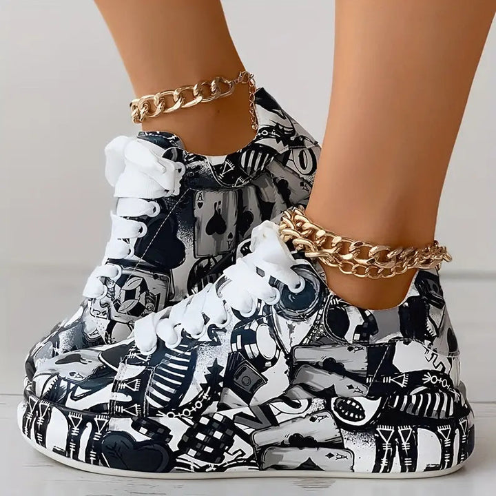 Sneakers da Donna con Stampa Graffiti e Suola Ammortizzata