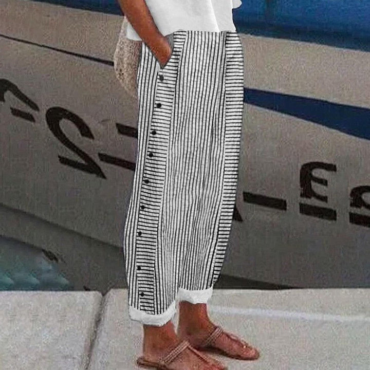 Pantaloni da Donna a Righe con Tasche Laterali