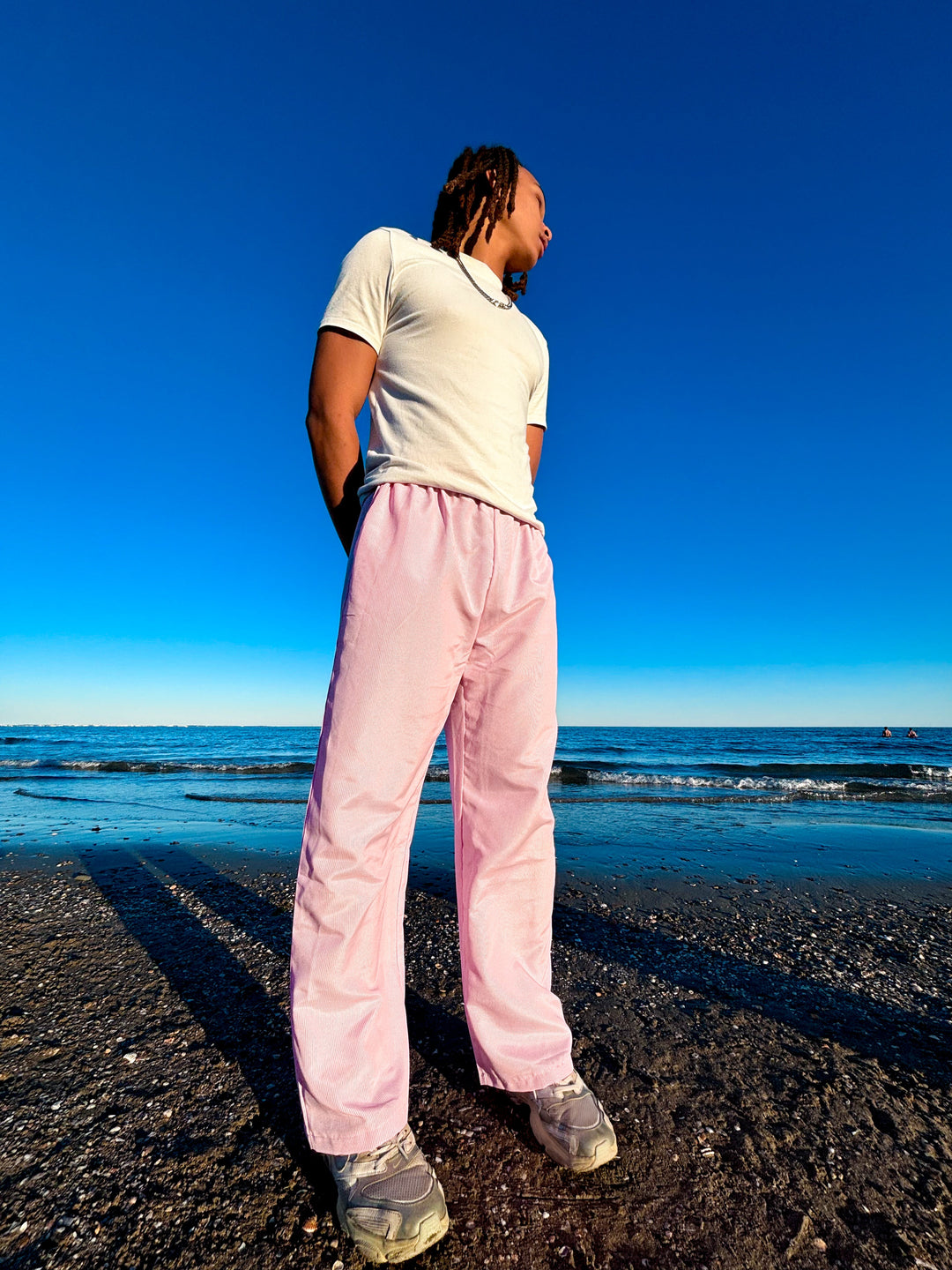 Anna - Pantaloni in Cotone a Vita Alta in Lilla