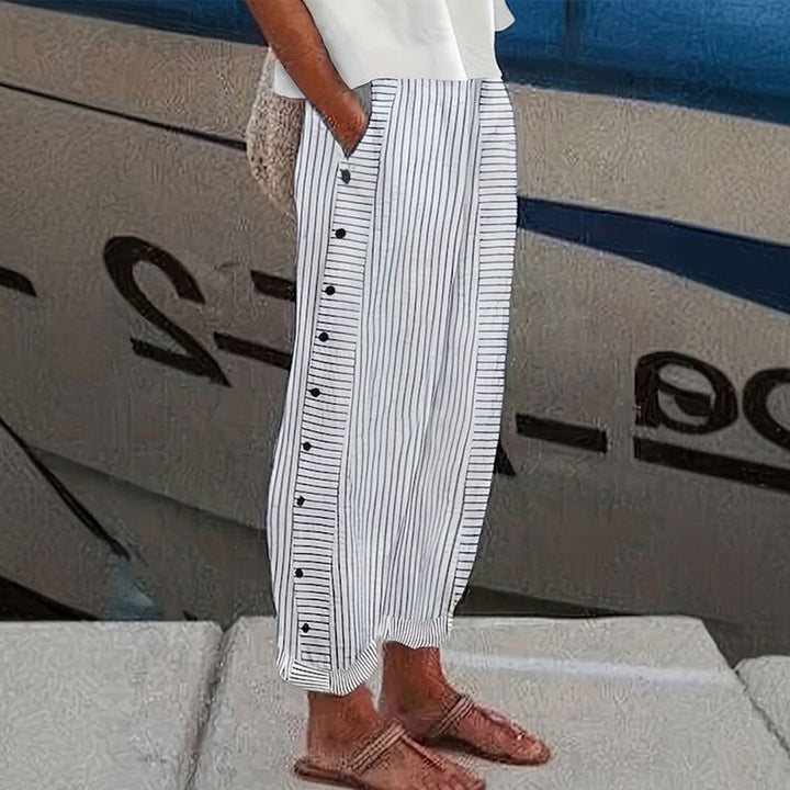 Pantaloni da Donna a Righe con Tasche Laterali